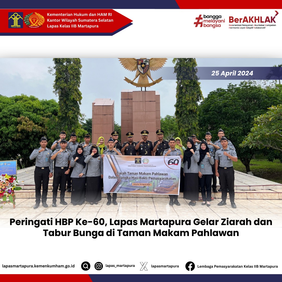 Peringati HBP Ke-60, Lapas Martapura Gelar Ziarah dan Tabur Bunga di Taman Makam Pahlawan